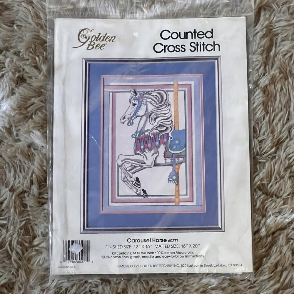 Golden Bee Counted Cross Stitch Kit Carousel Horse 12" X 16" New